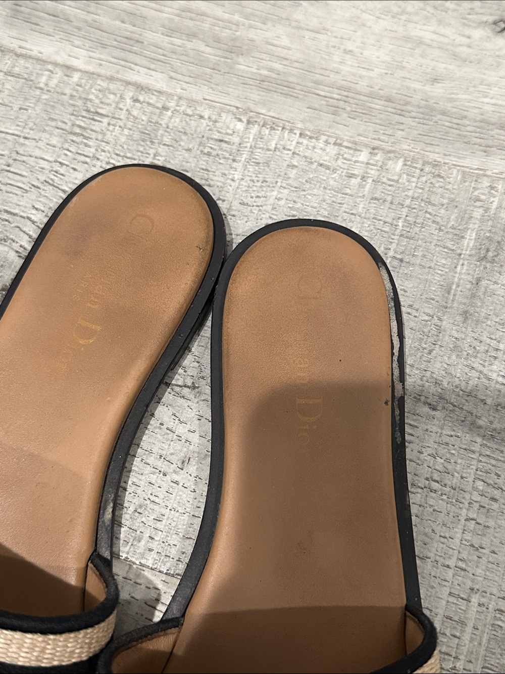 Dior Beige and Black Logo Slide Sandals - Picture 2 of 5